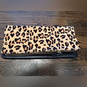 Leopard Print Clutch with Black Trim